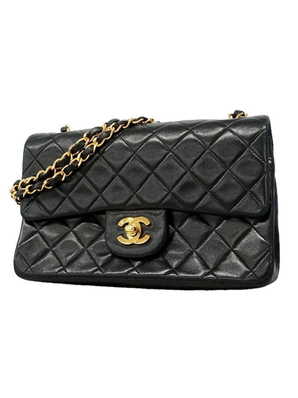 Chanel Shoulder Bag Quilted Lambskin Black Gold